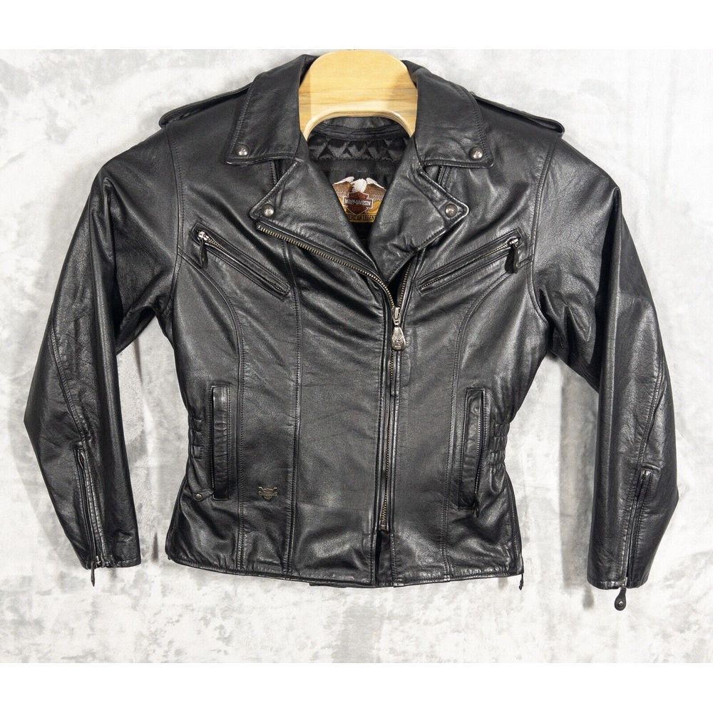 Vintage women's Size XS Harley Davidson Leather Motorcyle Jacket Moto Biker‎